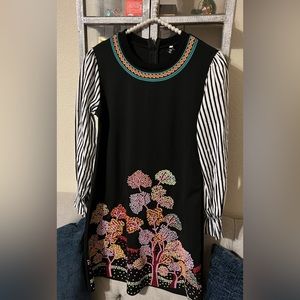 Black Dress with Floral prints and stripes; Color: Black; Size: Small